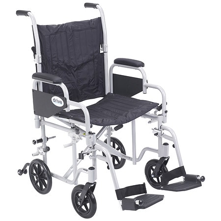 Drive Medical Poly Fly Light Weight Transport Chair Wheelchair with Swing Away Footrests 20" Seat