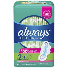 Always Ultra Thin Feminine Pads with Wings for Women, Long Super Absorbency  Unscented, Size 2 (ct 20)