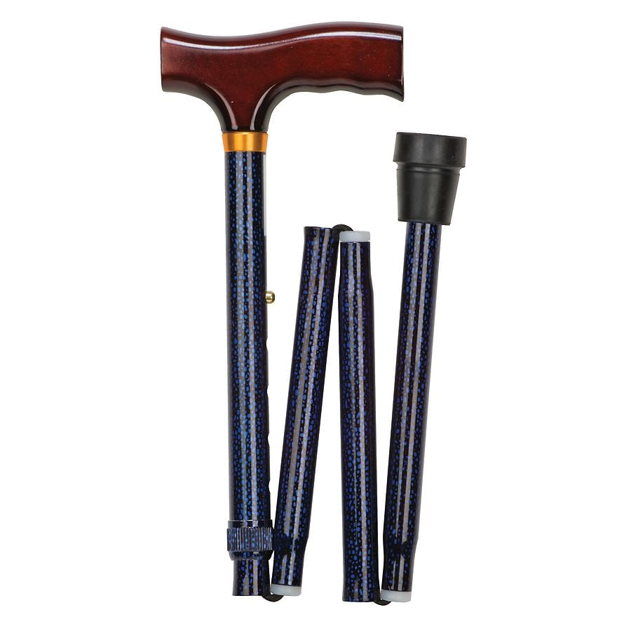 RMS Folding Cane - Adjustable with Ergonomic Derby Handle (Blue