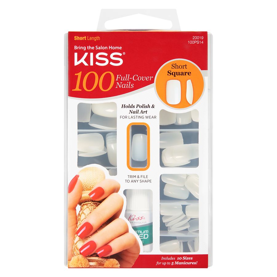 Kiss 100 Full Cover Nails Short Length, Square | Walgreens