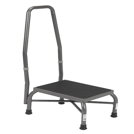 Drive Medical Heavy Duty Bariatric Footstool with Non Skid Rubber Platform and Handrail Silver Vein