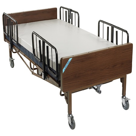 Drive Medical Full Electric Super HD Bariatric Hospital Bed with Mattress and 1 Set of T Rails Brown