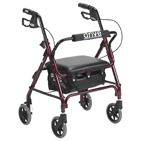 Drive Medical Junior Low Handle Rollator Walker with Padded Seat and Backrest Red