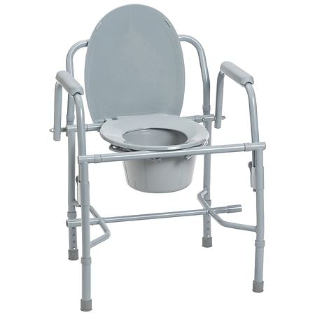 Drive Medical Steel Drop Arm Bedside Commode with Padded Arms Gray