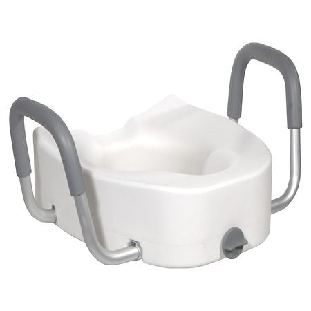 Drive Medical Premium Plastic Raised Toilet Seat with Lock and Padded Armrests Elongated White