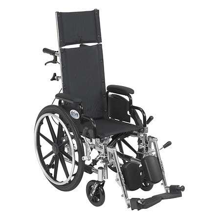 Drive Medical Viper Plus Lightweight Reclining Wheelchair w Leg rest and Flip Back Desk Arms 12" Seat Black