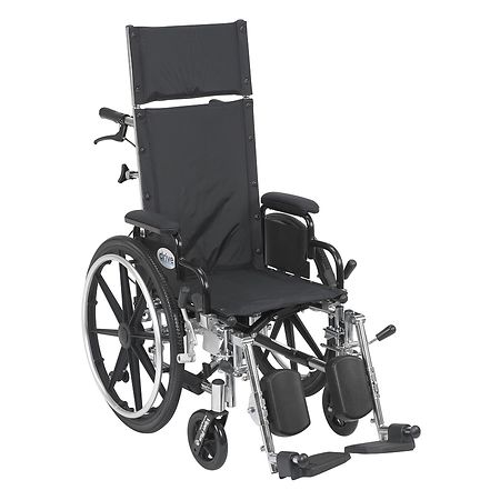 Drive Medical Viper Plus Lightweight Reclining Wheelchair w Leg rest and Flip Back Desk Arms 14" Seat Black