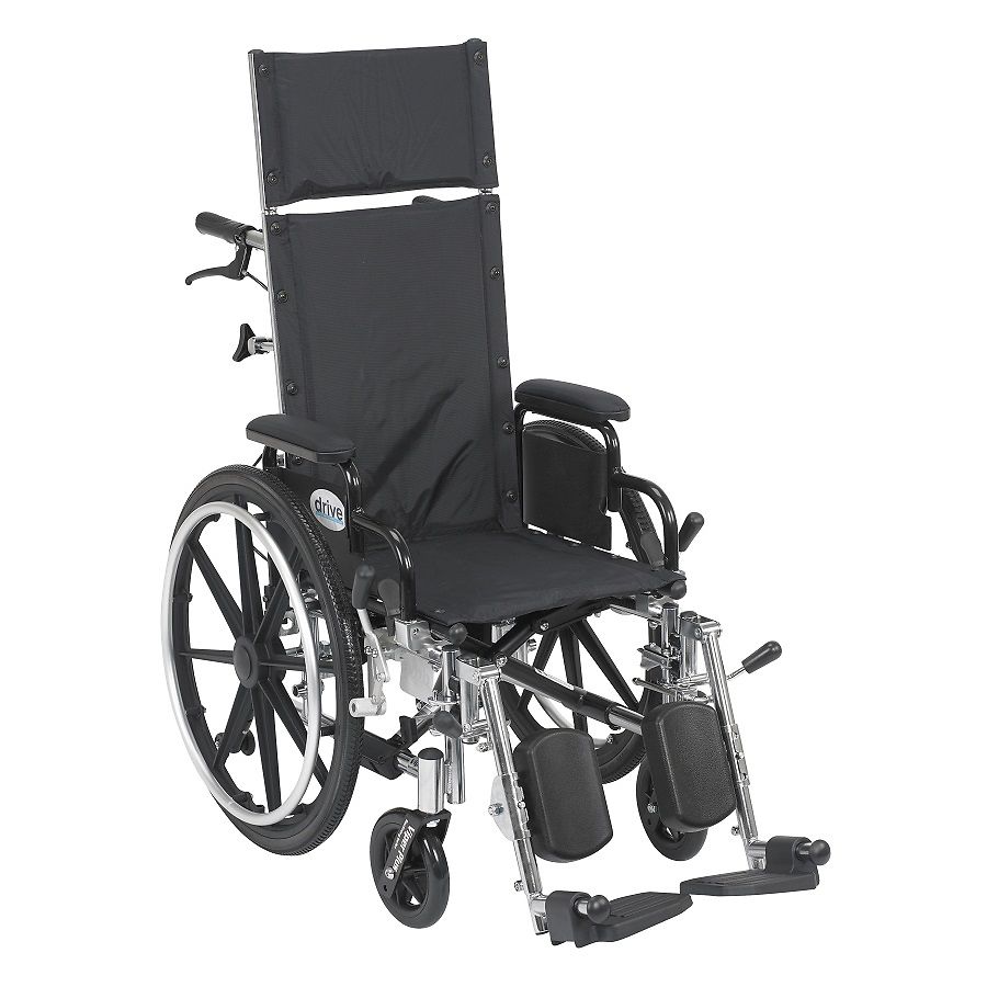 Drive Medical Viper Plus Lightweight Reclining Wheelchair w Leg rest and  Flip Back Desk Arms 14 Seat Black
