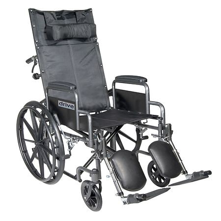 Drive Medical Silver Sport Reclining Wheelchair with Detachable Desk Arms and Leg Rest 18 Inch Seat Silver Vein