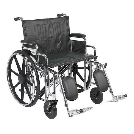 Drive Medical Sentra Extra Heavy Duty Wheelchair w Detachable Desk Arms and Elevating Leg Rest 24 Inch Seat Black
