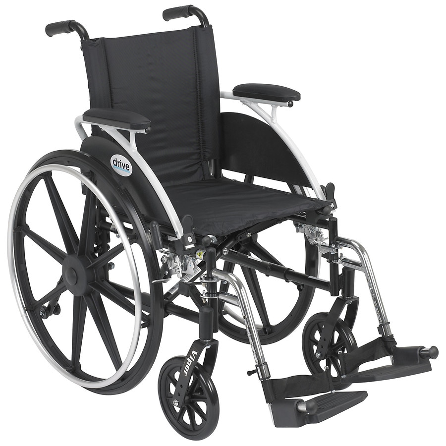 Drive Medical Viper Wheelchair with Flip Back Removable Arms, Desk Arms, Swing away Footrests 14" Seat Black