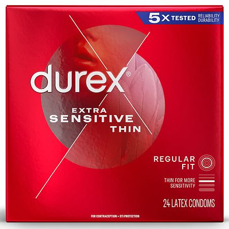 Durex Extra Thin, Transparent Natural Rubber Latex Condoms, Wide Fit