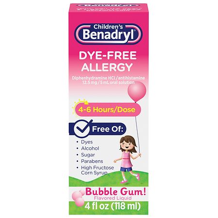 Children's Benadryl Dye-Free Allergy Liquid Bubble Gum