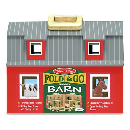 Melissa & Doug Latches Wooden Activity Barn with 6 Doors, 4 Play Figure  Farm Animals 