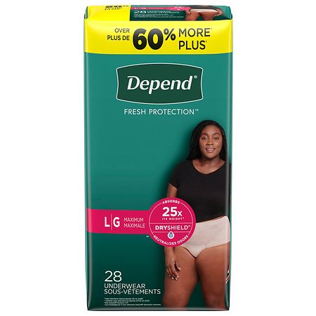 Depend Fresh Protection Adult Incontinence Underwear for Women (Formerly  Depend Fit-Flex), Disposable, Maximum, Blush, 36 - 44 Count