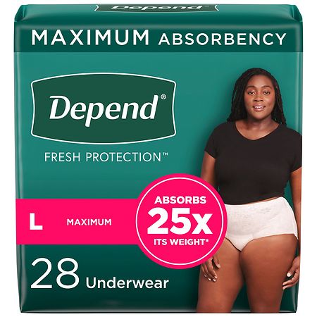 Depend Adult Incontinence Underwear for Women, Disposable, Maximum L (ct 28), Blush Blush