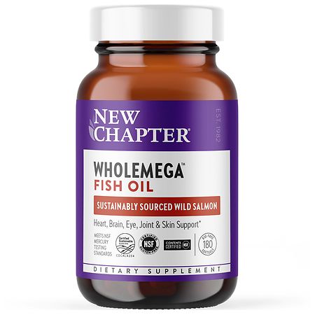 New Chapter Wholemega Fish Oil Supplement, Wild Alaskan Salmon Oil 2000 mg