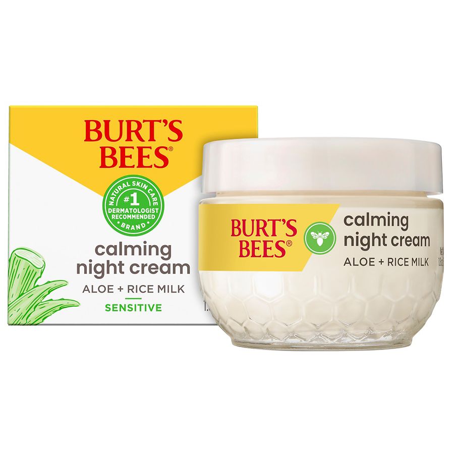 Burt's Bees Calming Night Cream with Aloe and Rice Milk for Sensitive Skin