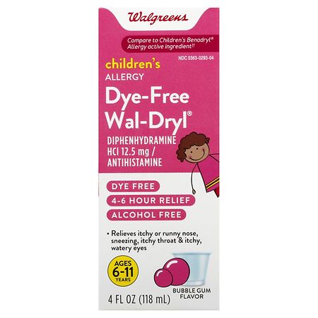 Walgreens Wal-Dryl Children's Allergy Oral Solution Dye-Free Bubble Gum
