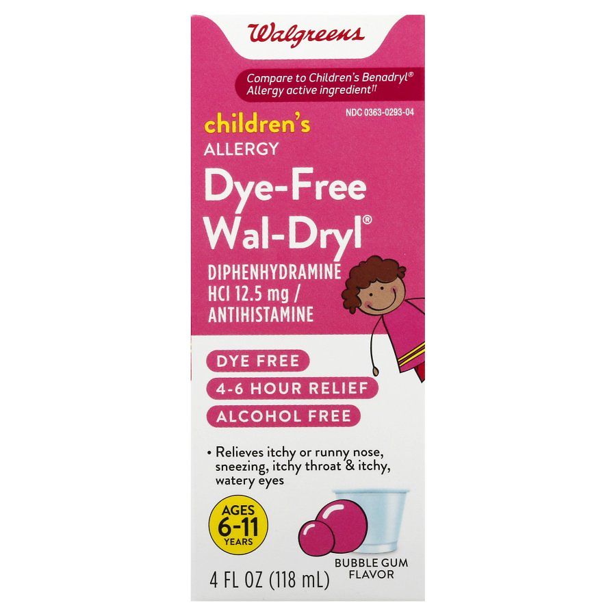 Walgreens Wal-Dryl Children's Allergy Oral Solution Dye-Free Bubble Gum