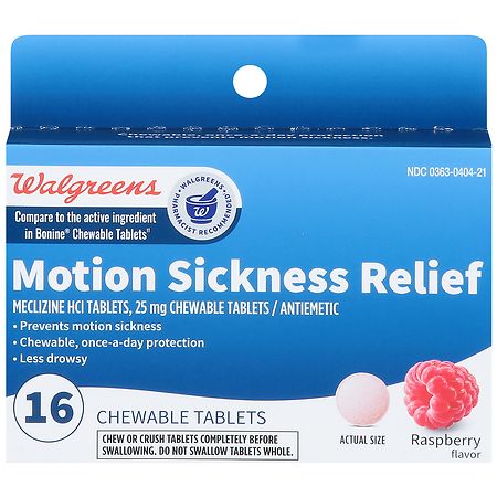 Walgreens Motion Sickness Relief 25 mg Chewable Tablets Raspberry