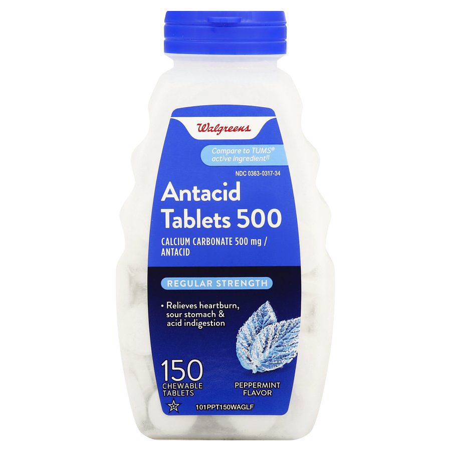Walgreens Regular Strength Antacid Chewable Tablets, 500 mg