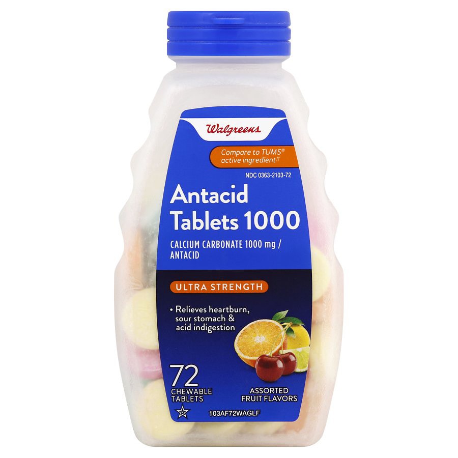 Walgreens Ultra Strength Antacid Chewable Tablets, 1000 mg Assorted Fruit