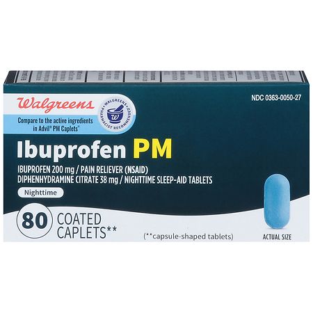 Walgreens Ibuprofen PM, Ibuprofen and Diphenhydramine Citrate Tablets, 200 mg/ 38 mg