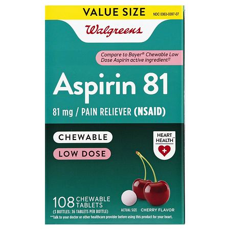 UPC 311917095004 product image for Walgreens Low Dose Aspirin 81 mg Chewable Tablets Cherry - 108.0 ea x 3 pack | upcitemdb.com