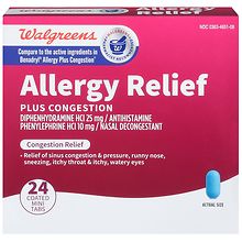 Walgreens Allergy Relief Plus Congestion Coated Mini Tabs | Walgreens