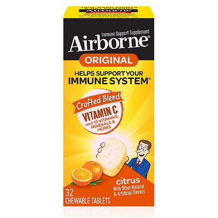 Airborne Citrus Chewable Tablets - 1000mg of Vitamin C - Immune Support Supplement Citrus