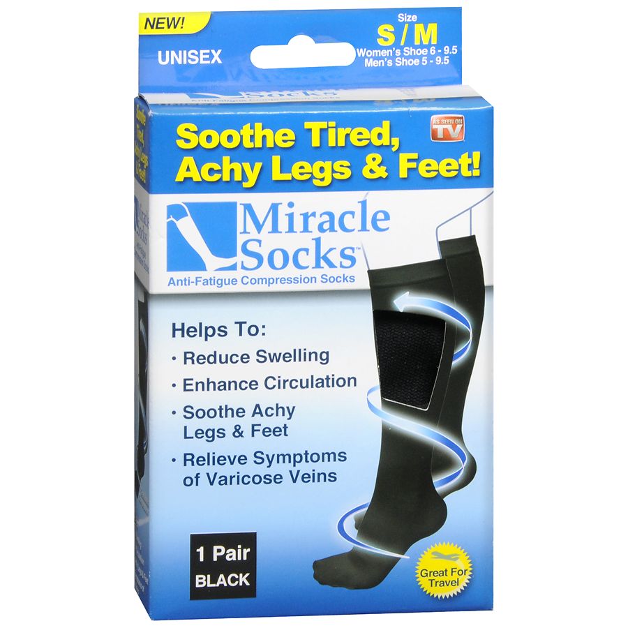 Miracle Socks Anti-Fatigue Compression Socks, Unisex Black, Black  Walgreens
