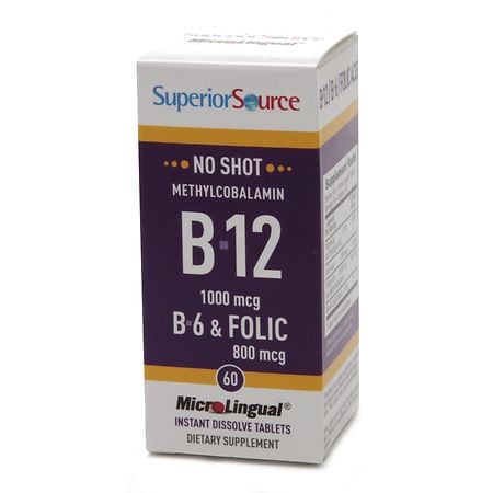 Superior Source No Shot Methylcobalamin B12/B6/Folic Acid 800mcg, Dissolve Tablets