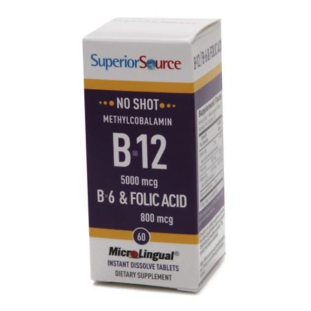 Superior Source No Shot Methyl B12 5000 mcg/B6/Folic Acid 800mcg, Dissolve Tablets