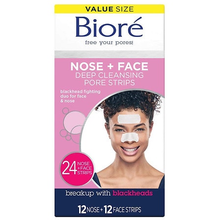 Biore Nose + Face Strips Unscented, Combo White