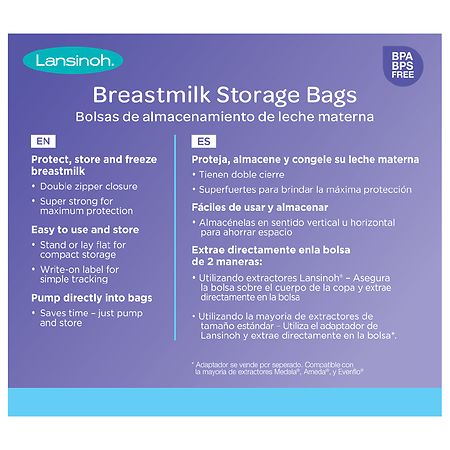 Lansinoh Breast Milk Storage Bags, Polyethylene, Graduated, 6 Ounces, BPA-/BPS-free, Clear, Pre-Sterilized, 50 Count