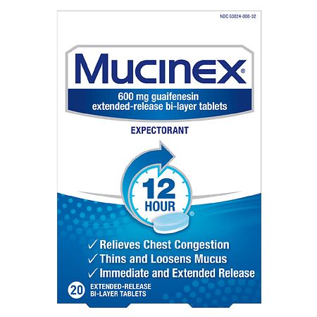 Mucinex 12 Hour Extended Release Tablets, Relieves Chest Congestion, Thins Mucus