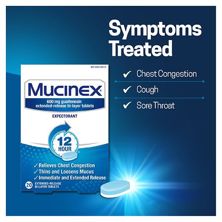 Mucinex Chest Congestion Maximum Strength 12 Hour Extended Release Tablets  Relieves Chest Congestion Caused by Excess Mucus(OTC expectorant), 1200mg