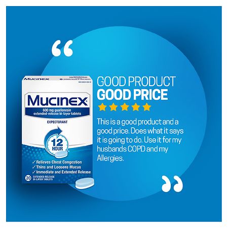  Mucinex Chest Congestion Maximum Strength 12 Hour Extended  Release Tablets Relieves Chest Congestion Caused by Excess Mucus(OTC  expectorant), 1200mg, 42 Count (Pack of 1) : Everything Else