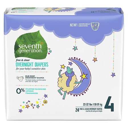 Overnight Baby Diapers Stage 4 (20-32 lb), 24 count, Seventh Generation