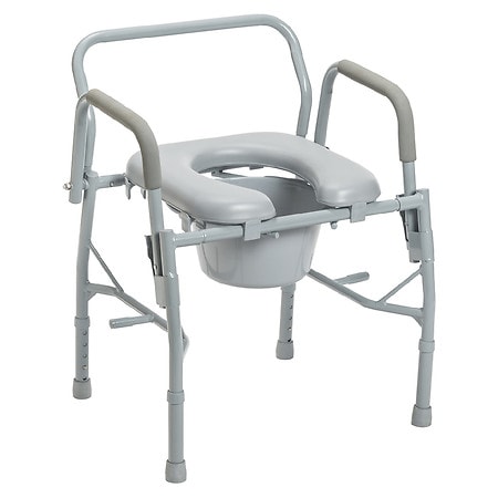 Drive Medical Steel Drop Arm Bedside Commode with Padded Seat and Arms Gray