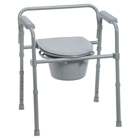Drive Medical Steel Folding Bedside Commode Gray
