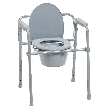 Drive Medical Steel Folding Bedside Commode Gray