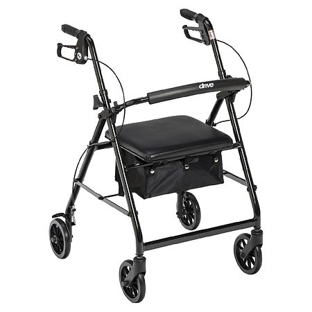 Drive Medical Rollator Rolling Walker with Wheels, Fold Up Removable Back Support, Padded Seat Black