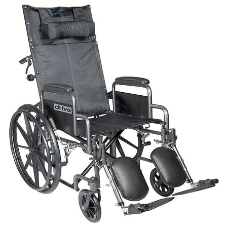 Drive Medical Silver Sport Reclining Wheelchair with Detachable Desk Arms and Leg rest 16 Inch Seat Silver Vein