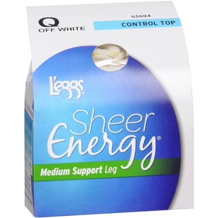 L'eggs Sheer Energy Control Top Medium Support Leg Hosiery Size Q, Off White