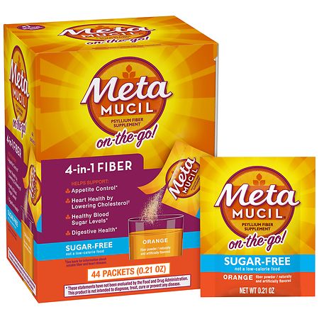 Metamucil Multi-Health Psyllium Fiber Supplement, Sugar-Free Powder Packets Orange