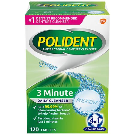 Polident 3 Minute Antibacterial Denture Cleanser Effervescent Tablets Triple Mint