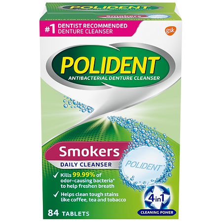 Polident Smokers, Antibacterial Denture Cleanser, Bonus Pack Triple Mint Freshness