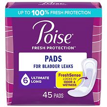 Poise Postpartum Incontinence Pads, Long 6 Drop Ultimate Absorbency Long Length (ct 45)